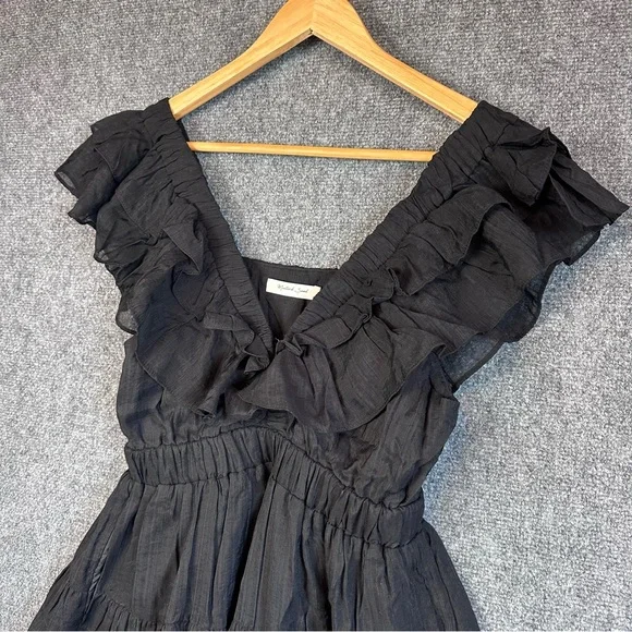 Mustard Seed ruffled flutter sleeve mini dress M layered tiered pockets coquette - Picture 3 of 15